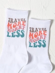 Slogan Graphic Crew Socks - trắng - Xem 4