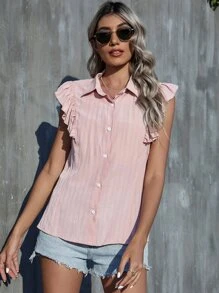 Ruffle Button Front Shirt - Baby Pink - View 4