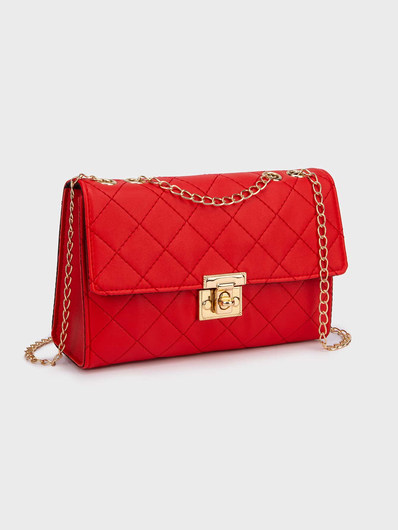 1pc Red Women's Square Bag, Fashion Rhombus Chain Strap Shoulder Bag, Lightweight Chain Crossbody Quilted Flap Bag