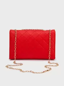 1pc Red Women's Square Bag, Fashion Rhombus Chain Strap Shoulder Bag, Lightweight Chain Crossbody Quilted Flap Bag