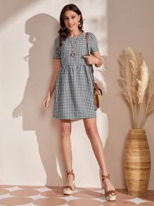 SHEIN Gingham Smock Dress - Black and White - View 3