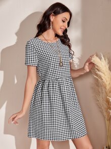 SHEIN Gingham Smock Dress - Black and White - View 4