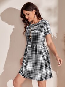 SHEIN Gingham Smock Dress - Black and White - View 5
