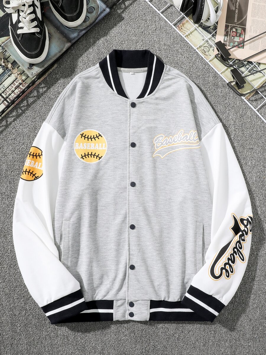 Manfinity Hypemode Men Color Block Varsity Jacket - Light Grey - View 1