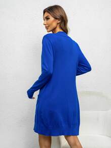 AAmilife Open Front Patch Pocket Cardigan - Royal Blue - View 2