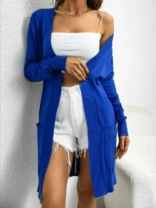 AAmilife Open Front Patch Pocket Cardigan - Royal Blue - View 3