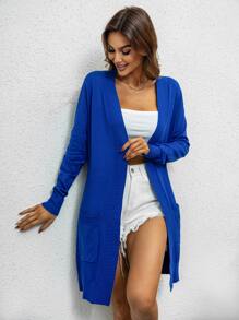 AAmilife Open Front Patch Pocket Cardigan - Royal Blue - View 5