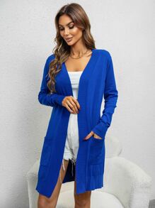 AAmilife Open Front Patch Pocket Cardigan - Royal Blue - View 6