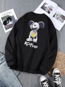 Manfinity Hombres Pullover con estampado de letra y dibujos animados de hombros caídos sin camiseta - Negro - Ver 1