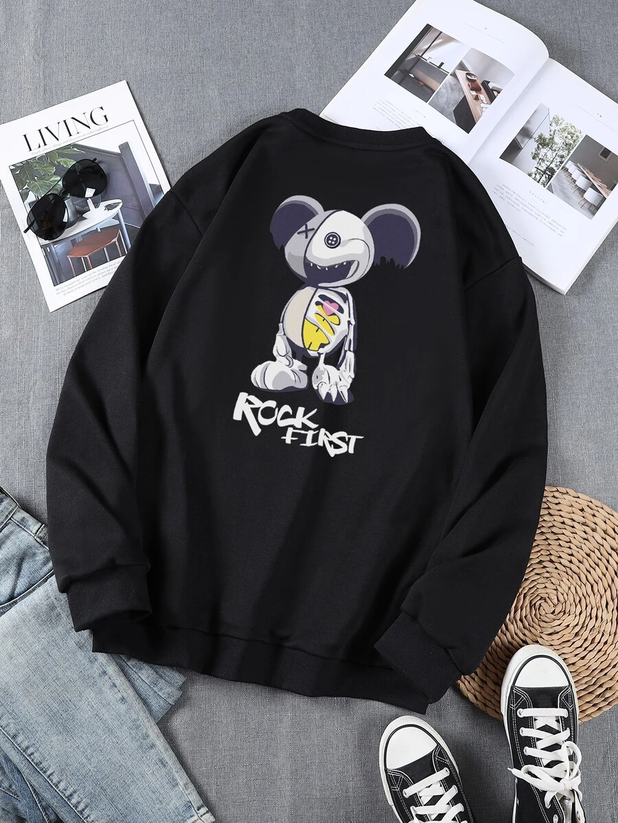 Manfinity Hombres Pullover con estampado de letra y dibujos animados de hombros caídos sin camiseta - Negro - Ver 1