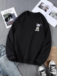 Manfinity Hombres Pullover con estampado de letra y dibujos animados de hombros caídos sin camiseta - Negro - Ver 2