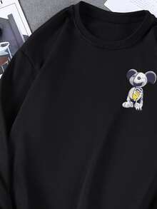 Manfinity Hombres Pullover con estampado de letra y dibujos animados de hombros caídos sin camiseta - Negro - Ver 3