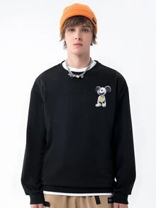 Manfinity Hombres Pullover con estampado de letra y dibujos animados de hombros caídos sin camiseta - Negro - Ver 5