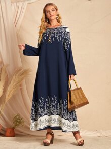 EMERY ROSE Botanical Print Tunic Dress - Navy Blue - View 1