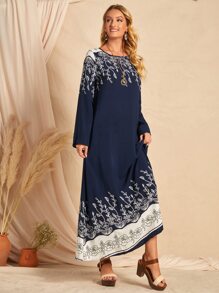 EMERY ROSE Botanical Print Tunic Dress - Navy Blue - View 3