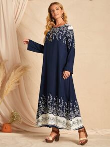 EMERY ROSE Botanical Print Tunic Dress - Navy Blue - View 5