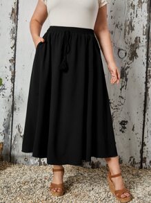 EMERY ROSE Plus Solid Pocket Front Skirt - Black - View 1