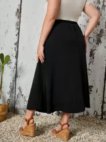 EMERY ROSE Plus Solid Pocket Front Skirt - Black - View 2