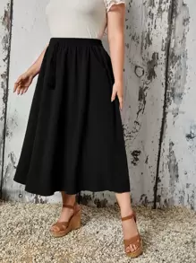 EMERY ROSE Plus Solid Pocket Front Skirt - Black - View 4