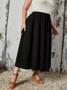 EMERY ROSE Plus Solid Pocket Front Skirt - Black - View 5