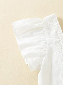 SHEIN 小女童花卉刺繡荷葉邊上衣和拼接提花拼塊半身裙 - 藍白色 - 查看 3