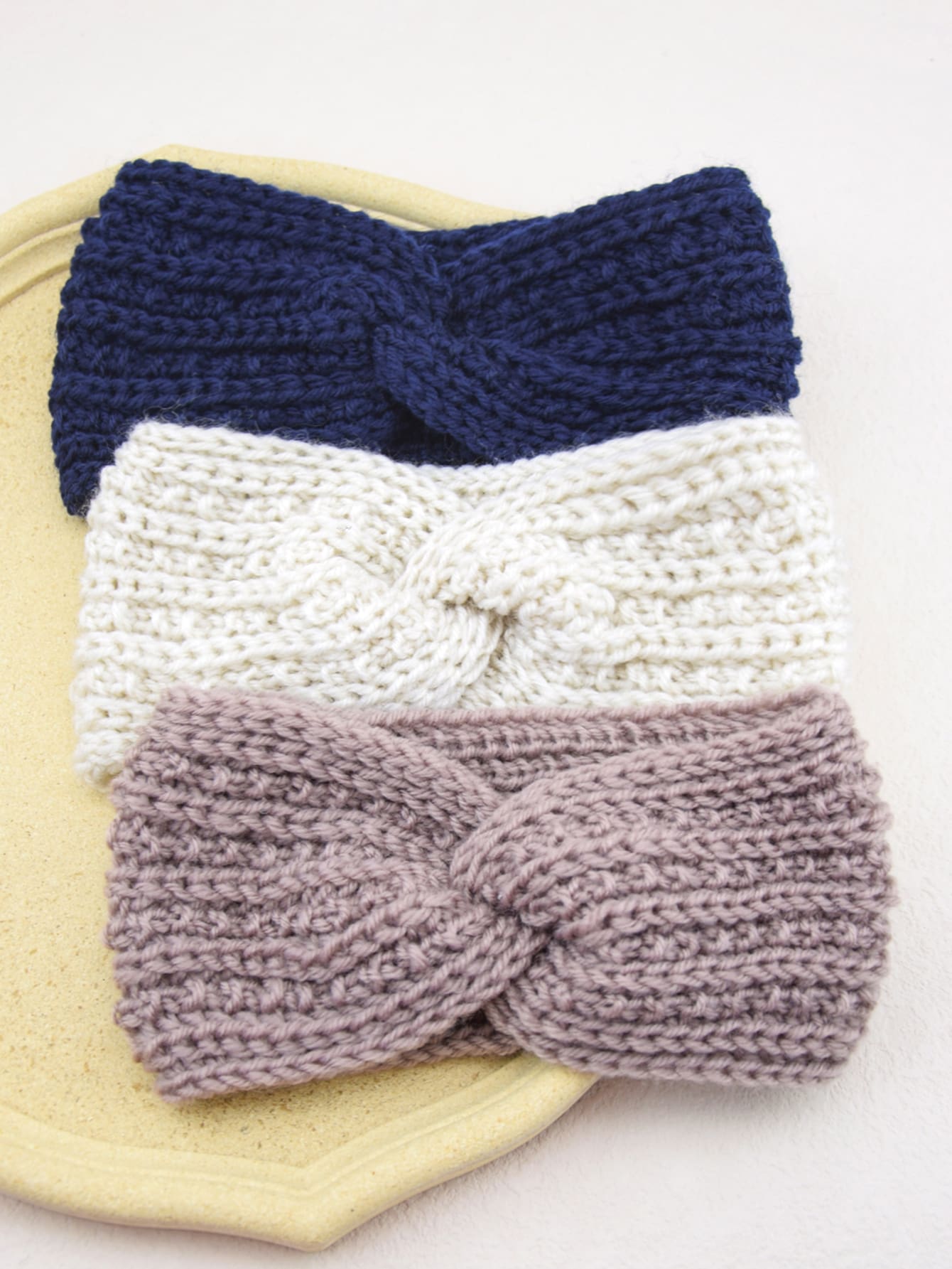 3入組扭結裝飾素色髮帶 - 彩色 - 查看 1