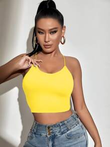 SHEIN SXY Top de tirantes corto de espalda abierta con cordón - Amarillo - Ver 2