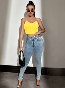 SHEIN SXY Top de tirantes corto de espalda abierta con cordón - Amarillo - Ver 4