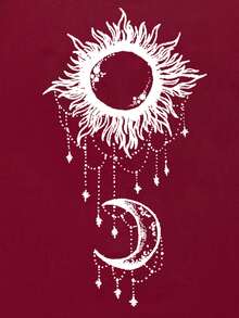 SHEIN Unity Sun And Moon Print Crop Tank Top - Burgundy - View 3