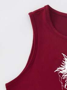 SHEIN Unity Sun And Moon Print Crop Tank Top - Burgundy - View 4