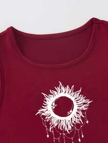 SHEIN Unity Sun And Moon Print Crop Tank Top - Burgundy - View 5