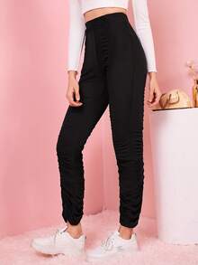 SHEIN Quần tất nữ Xù màu trơn Giải trí - màu đen - Xem 4