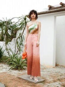 SHEIN Unity Ombre Print Straight Leg Pants - Multicolor - View 5