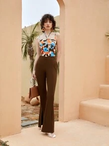 SHEIN VCAY Tie Dye Cut Out Front Halter Bodysuit - Multicolor - View 3