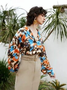 SHEIN VCAY 缺口領花卉圖案紮染襯衫 - 彩色 - 查看 4