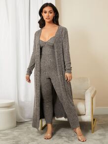 SHEIN Essnce Plus Rib-knit Cami Jumpsuit & Coat