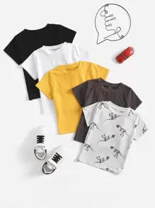 SHEIN Young Boy 5pcs Dinosaur Skeleton Print Tee - Multicolor - View 1