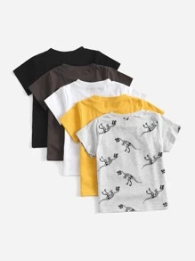 SHEIN Young Boy 5pcs Dinosaur Skeleton Print Tee - Multicolor - View 2