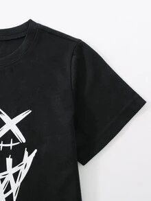 男孩表情圖案T恤 - 黑色 - 查看 3