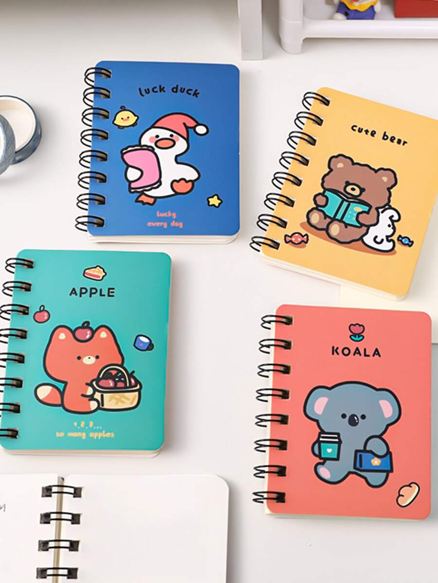 Mini Bloc de notas de bobina en espiral con cubierta de cinta de dibujos animados, autoseparación aleatoria, con 80 hojas, 1 pieza - Multicolor - Ver 1