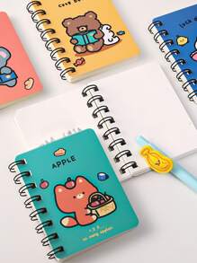 Mini Bloc de notas de bobina en espiral con cubierta de cinta de dibujos animados, autoseparación aleatoria, con 80 hojas, 1 pieza - Multicolor - Ver 3