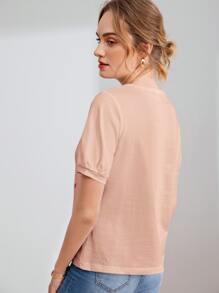 SHEIN EZwear Puff Sleeve Watermelon Embroidery Tee - Baby Pink - View 2