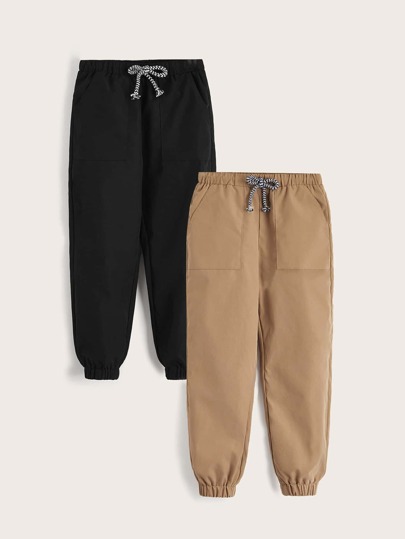 SHEIN Leap Crew Toddler Boys 2pcs Drawstring Waist Trousers