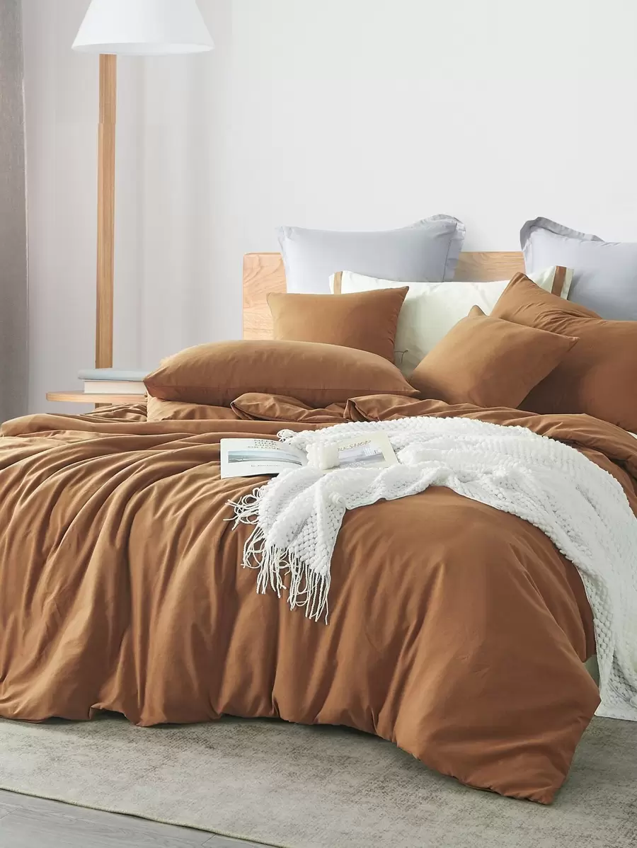3pcs Plain Duvet Cover Set Without Filler - Orange - View 1