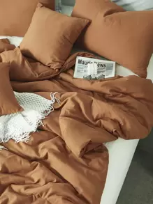 3pcs Plain Duvet Cover Set Without Filler - Orange - View 5