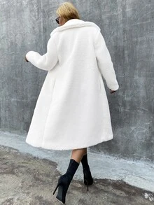 Eilly Bazar 單排釦絨毛中長外套 - 白色 - 查看 2