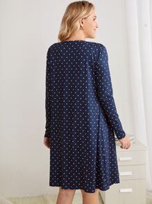 SHEIN Maternity Polka Dot Print Tank Dress & Open Front Robe - Navy Blue - View 2
