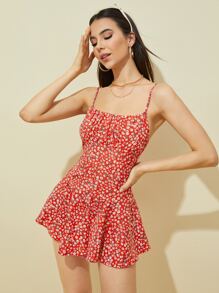 Soleia Ditsy Floral Ruched Bust Slip Romper - Multicolor - View 1