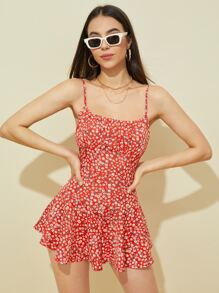 Soleia Ditsy Floral Ruched Bust Slip Romper - Multicolor - View 3