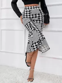 SHEIN Privé 高腰千鳥格魚尾短裙 - 黑與白 - 查看 1